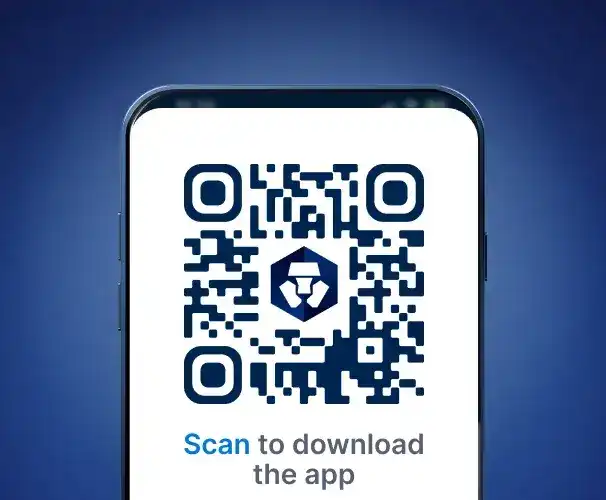 Phone screen with QR code to download Crypto.com app