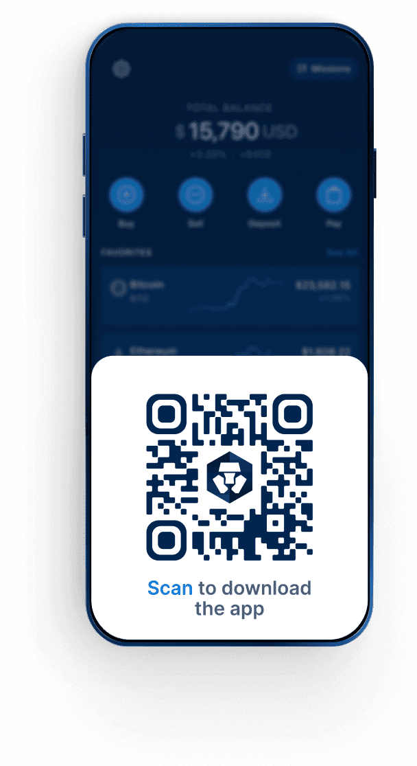 Phone screen with QR code to download Crypto.com app