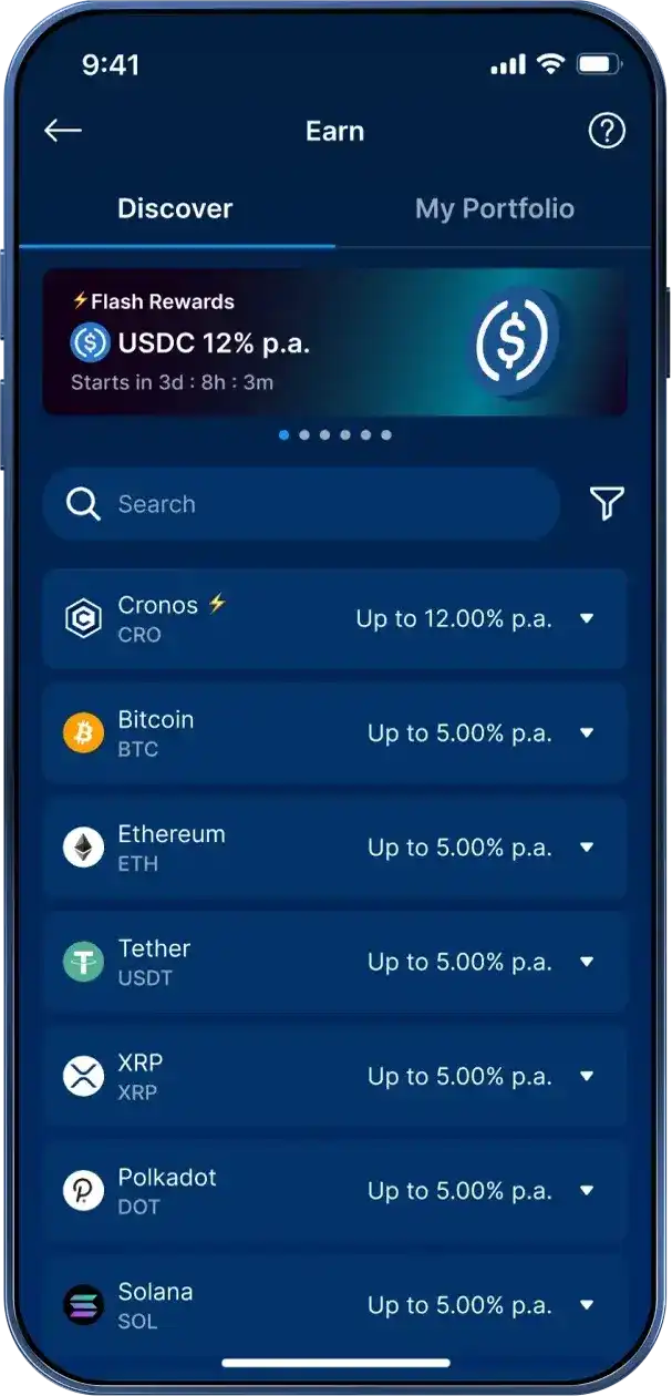 iPhone showing Crypto Earn page of the Crypto.com App