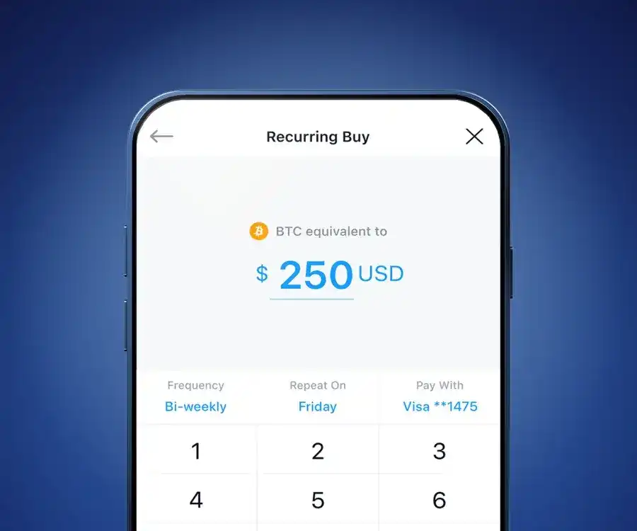 Phone frame illustrating how to buy BTC on Crypto.com app