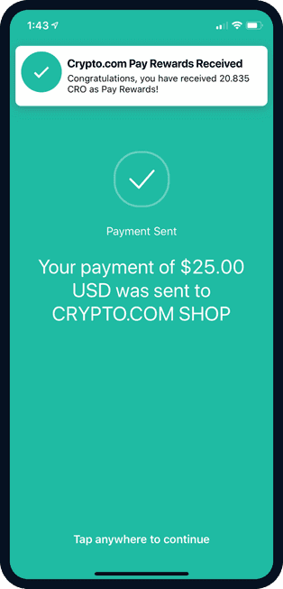 Crypto.com Pay payment sent phone screen