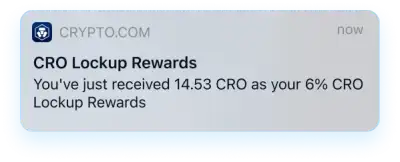Pop-up notification from the Crypto.com App that tells you your staking rewards