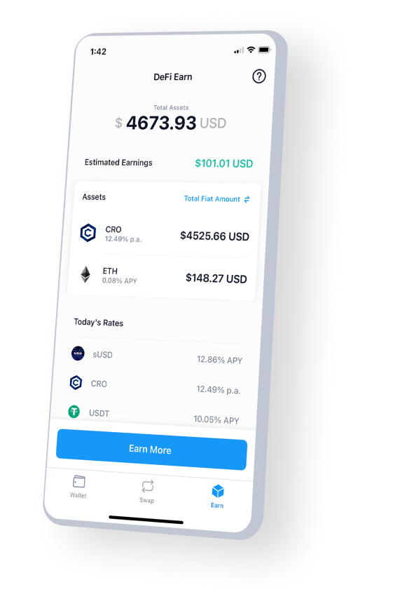 iPhone showing Defi Earn page of the Crypto.com App